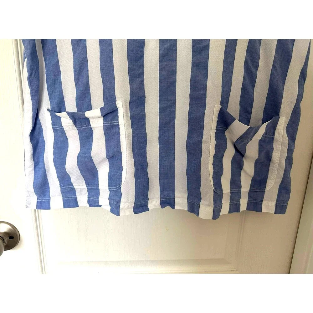 J.Crew Blue & White Striped Popover Cotton Pocket Top - Picture 3 of 9